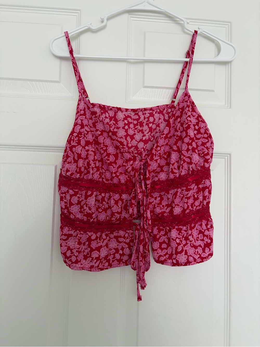 Women's Pink Floral Tie-Front Cami Top